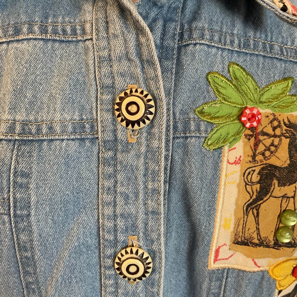 Nicole Bolin City Girl Denim Shirt Size 14 Embroidered Patches Made in USA - Picture 6 of 9